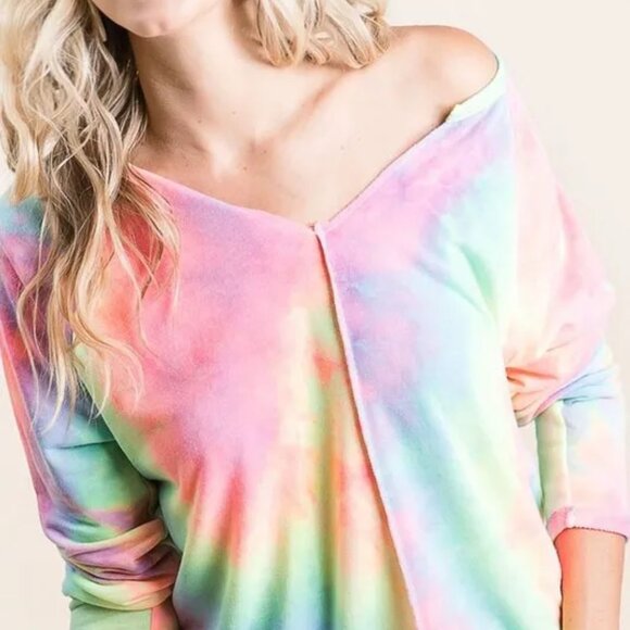 BiBi Tops - BiBi Long Sleeve Tie-Dye Terry T-Shirt